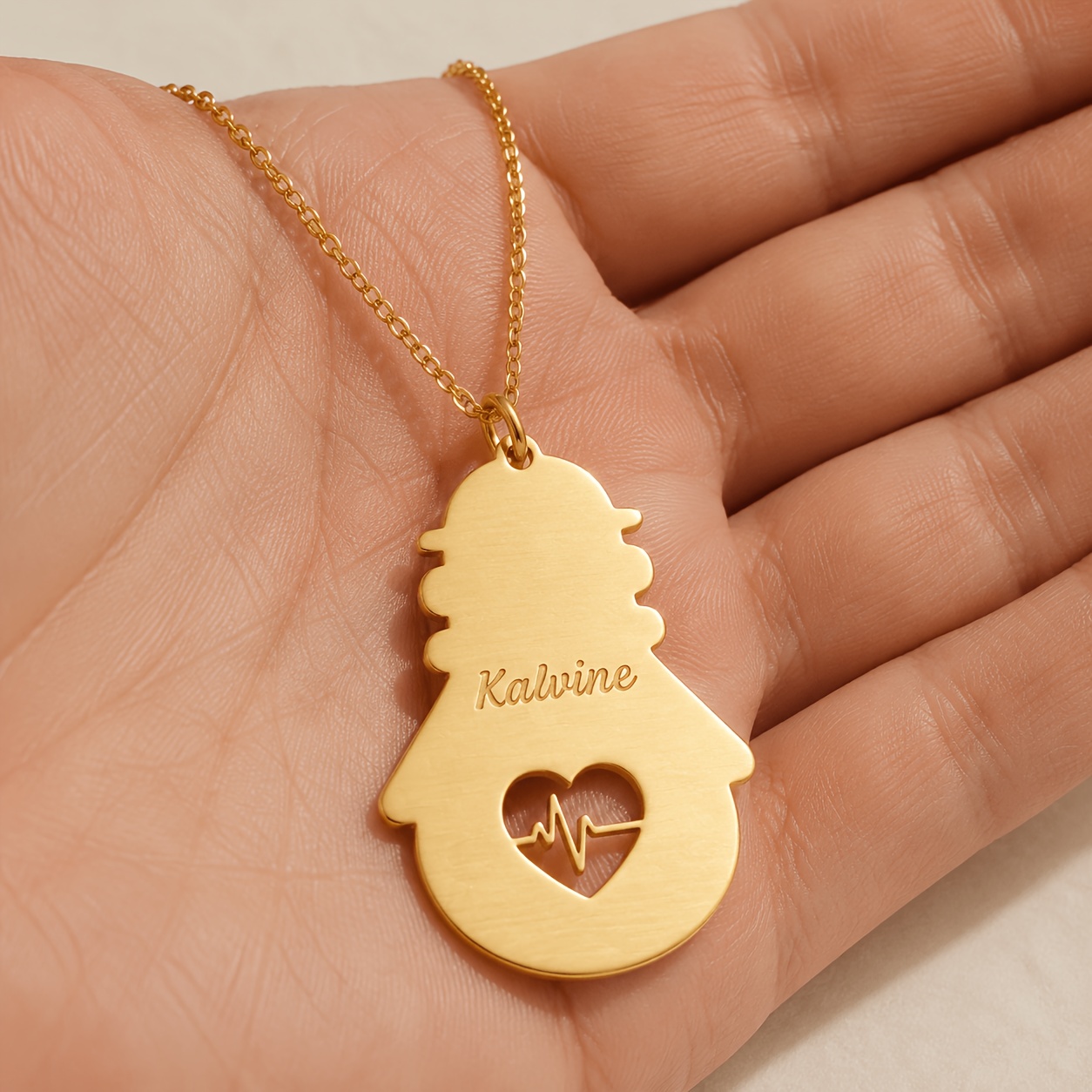 Personalized 18K Gold Plated Heart EKG Name Necklace